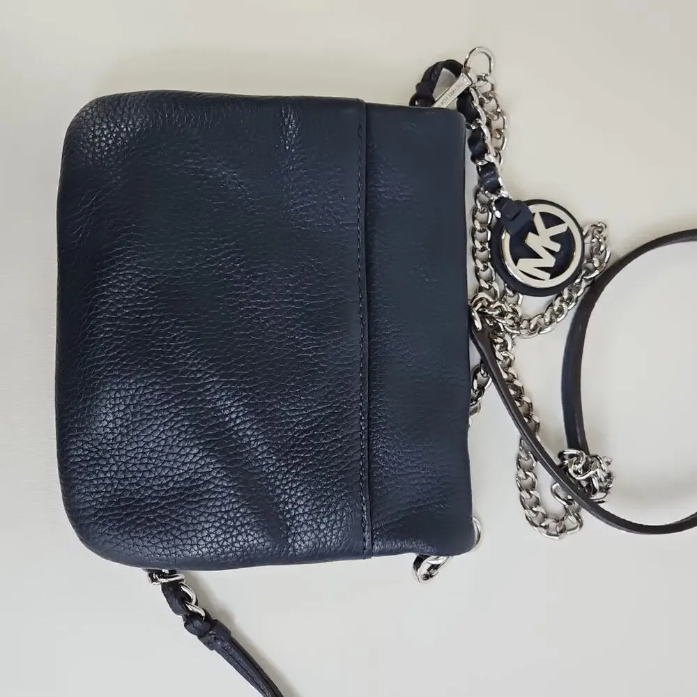 MICHAEL KORS Corinne Pebbled Leather Messenger Bag Flap Crossbody‎ Purse Blue